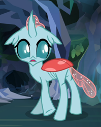 Size: 632x793 | Tagged: safe, screencap, character:ocellus, species:changedling, episode:what lies beneath, g4, my little pony: friendship is magic, cropped, looking back, open mouth, shocked, solo