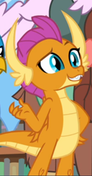 Size: 296x564 | Tagged: safe, screencap, character:smolder, episode:what lies beneath, g4, my little pony: friendship is magic, cropped, hand on hip, raised eyebrow, smiling, solo