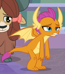 Size: 722x829 | Tagged: safe, screencap, character:smolder, character:yona, episode:what lies beneath, g4, my little pony: friendship is magic, cropped, lidded eyes, solo focus, tired