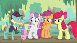 Size: 1920x1080 | Tagged: safe, screencap, character:apple bloom, character:scootaloo, character:sweetie belle, species:earth pony, species:pegasus, species:pony, species:unicorn, episode:growing up is hard to do, g4, my little pony: friendship is magic, cutie mark crusaders, loose tracks, older