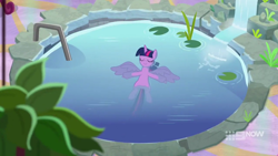 Size: 1280x720 | Tagged: safe, screencap, character:twilight sparkle, character:twilight sparkle (alicorn), species:alicorn, species:pony, episode:deep tissue memories, g4, 9now, belly, floating, solo, swimming pool, water