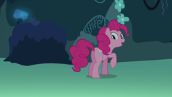 Size: 1280x720 | Tagged: safe, screencap, character:pinkie pie, species:earth pony, species:pony, episode:too many pinkie pies, g4, my little pony: friendship is magic, butt, female, looking back, mare, plot, raised hoof, solo