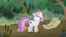 Size: 1920x1080 | Tagged: safe, screencap, character:sweetie belle, species:pony, species:unicorn, episode:growing up is hard to do, g4, my little pony: friendship is magic, female, mare, mud, older, older sweetie belle, shrunken pupils, solo, wide eyes