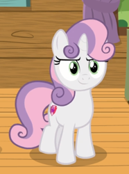 Size: 450x606 | Tagged: safe, screencap, character:sweetie belle, species:pony, species:unicorn, episode:marks and recreation, g4, my little pony: friendship is magic, cropped, female, filly, looking at you, smiling, solo