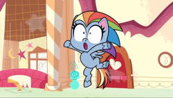 Size: 1600x900 | Tagged: safe, screencap, character:rainbow dash, episode:potion mystery, g4.5, my little pony:pony life, spoiler:pony life s01e19, hooves in air, jumping, sonic the hedgehog (series)