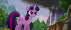 Size: 1920x808 | Tagged: safe, screencap, character:twilight sparkle, character:twilight sparkle (alicorn), species:alicorn, species:pony, g4, my little pony: the movie (2017), female, mare, nature, solo, waterfall