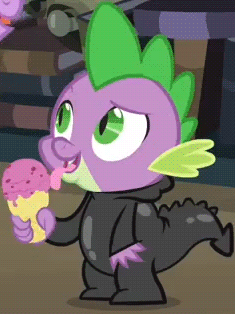 Size: 235x314 | Tagged: safe, screencap, character:spike, character:twilight sparkle, episode:it's about time, g4, my little pony: friendship is magic, animated, catsuit, cropped, ice cream, licking, solo
