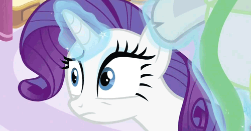 Size: 500x261 | Tagged: safe, screencap, character:rarity, episode:ponyville confidential, g4, my little pony: friendship is magic, animated, cropped, glowing horn, horn, levitation, magic, solo, telekinesis