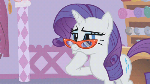 Size: 500x281 | Tagged: safe, screencap, character:rarity, episode:suited for success, g4, my little pony: friendship is magic, animated, glasses, idea, rarity's glasses, solo