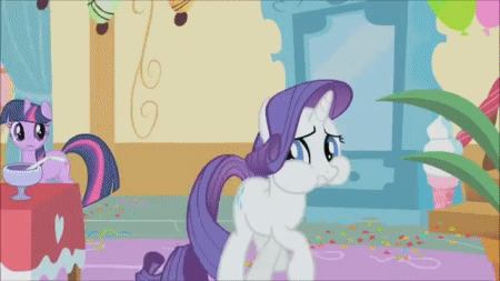 Size: 450x253 | Tagged: safe, screencap, character:rarity, episode:party of one, g4, my little pony: friendship is magic, animated, plant, punch, spit take