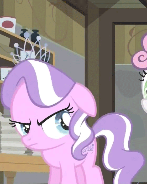 Size: 560x698 | Tagged: safe, screencap, character:diamond tiara, character:sweetie belle, episode:ponyville confidential, g4, my little pony: friendship is magic, angry, animated, cropped, floppy ears, offscreen character, raspberry, solo focus, tongue out