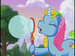 Size: 640x480 | Tagged: safe, screencap, character:whistle wishes, episode:the runaway rainbow, g3, bubble, bubble wand, solo