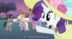 Size: 854x469 | Tagged: safe, screencap, character:lyrica lilac, character:octavia melody, character:rarity, character:royal ribbon, episode:sweet and elite, g4, my little pony: friendship is magic, hub logo, princess diana, youtube caption