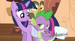 Size: 1599x869 | Tagged: safe, screencap, character:spike, character:twilight sparkle, youtube caption, youtube link