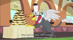 Size: 855x473 | Tagged: safe, screencap, character:gustave le grande, species:griffon, episode:mmmystery on the friendship express, g4, my little pony: friendship is magic, gustave le grande, youtube caption