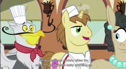Size: 856x472 | Tagged: safe, screencap, character:donut joe, character:gustave le grande, species:griffon, episode:mmmystery on the friendship express, g4, my little pony: friendship is magic, gustave le grande, mulia mild, youtube caption