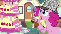 Size: 856x473 | Tagged: safe, screencap, character:fluttershy, character:pinkie pie, marzipan mascarpone meringue madness, youtube caption