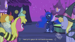 Size: 854x474 | Tagged: safe, screencap, character:carrot top, character:golden harvest, character:princess luna, youtube caption