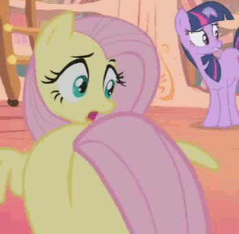 Size: 348x342 | Tagged: safe, screencap, character:fluttershy, character:twilight sparkle, episode:bridle gossip, g4, my little pony: friendship is magic, animated, cropped, duo, flutterbutt, flutterguy, plot, twilight flopple, you know for kids