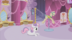 Size: 853x480 | Tagged: safe, screencap, character:sweetie belle, episode:sisterhooves social, g4, my little pony: friendship is magic, carousel boutique, solo
