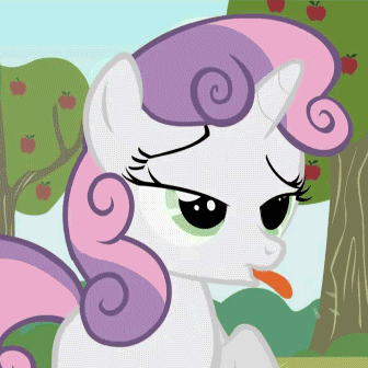Size: 336x336 | Tagged: safe, screencap, character:sweetie belle, species:pony, species:unicorn, episode:the show stoppers, g4, my little pony: friendship is magic, animated, apple tree, cropped, female, filly, loop, raspberry, solo, tongue out, tree