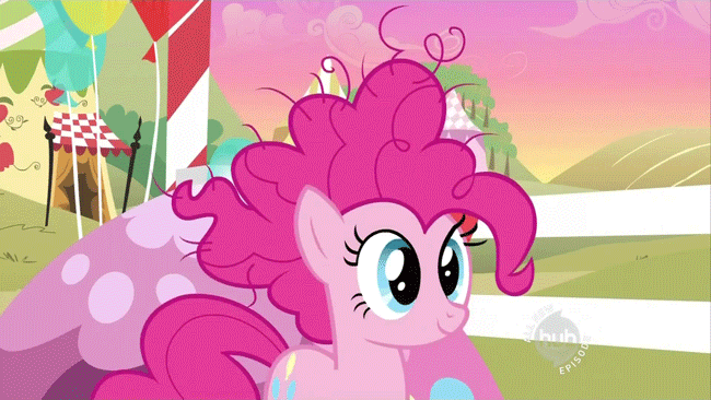 Size: 650x366 | Tagged: safe, screencap, character:pinkie pie, episode:the super speedy cider squeezy 6000, g4, my little pony: friendship is magic, animated, bed hair, bed mane, bipedal, cropped, flailing, hub logo, messy mane, morning ponies, solo