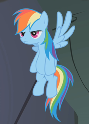 Size: 693x963 | Tagged: safe, screencap, character:rainbow dash, species:pegasus, species:pony, episode:dragonshy, g4, my little pony: friendship is magic, cropped, flying, solo, unamused