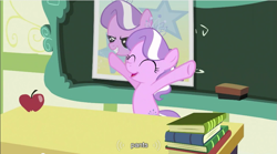 Size: 855x474 | Tagged: safe, screencap, character:diamond tiara, episode:ponyville confidential, g4, my little pony: friendship is magic, solo, youtube caption