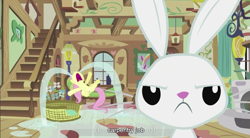 Size: 855x472 | Tagged: safe, screencap, character:angel bunny, character:fluttershy, carpentry, youtube caption