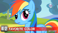 Size: 1280x720 | Tagged: safe, screencap, character:rainbow dash, hot minute, hot topic, hub logo, interview, solo, tree