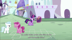 Size: 855x476 | Tagged: safe, screencap, character:cotton cloudy, character:ruby pinch, character:twilight sparkle, foal, youtube caption