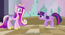 Size: 853x471 | Tagged: safe, screencap, character:princess cadance, character:twilight sparkle, episode:a canterlot wedding, g4, my little pony: friendship is magic, youtube caption