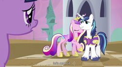 Size: 852x469 | Tagged: safe, screencap, character:princess cadance, character:shining armor, character:twilight sparkle, ship:shiningcadance, episode:a canterlot wedding, g4, my little pony: friendship is magic, female, male, shipping, straight, youtube caption