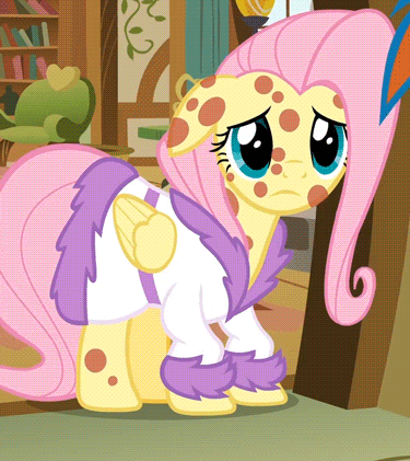 Size: 375x421 | Tagged: safe, screencap, character:fluttershy, character:rainbow dash, episode:hurricane fluttershy, g4, my little pony: friendship is magic, animated, bathrobe, clothing, cute, eye shimmer, eyes closed, falling, floppy ears, looking at you, pony pox, robe, sad, shyabetes, sick, weak