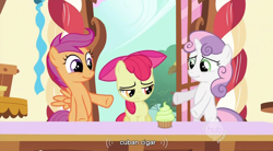 Size: 852x471 | Tagged: safe, screencap, character:apple bloom, character:scootaloo, character:sweetie belle, species:pegasus, species:pony, episode:the cutie pox, g4, my little pony: friendship is magic, cutie mark crusaders, hub logo, youtube caption