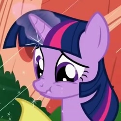Size: 332x332 | Tagged: safe, screencap, character:twilight sparkle, character:twilight sparkle (unicorn), species:pony, species:unicorn, episode:look before you sleep, g4, my little pony: friendship is magic, bust, cropped, female, glowing horn, magic, magic glow, mare, portrait, scrunchy face, solo