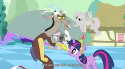Size: 853x471 | Tagged: safe, screencap, character:discord, character:fluttershy, character:twilight sparkle, episode:the return of harmony, g4, my little pony: friendship is magic, youtube caption