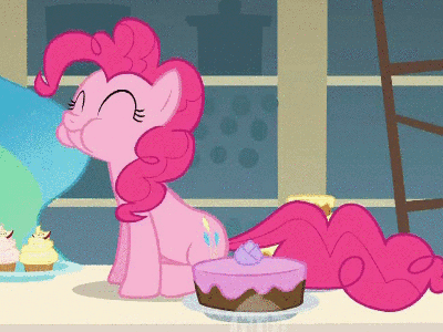Size: 400x300 | Tagged: safe, screencap, character:pinkie pie, character:princess celestia, episode:a bird in the hoof, g4, my little pony: friendship is magic, animated, cake, cropped, cute, diapinkes, eating, eyes closed, food, loop, nom, puffy cheeks, sitting, smiling, solo focus