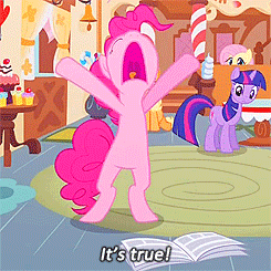 Size: 245x245 | Tagged: safe, screencap, character:applejack, character:fluttershy, character:pinkie pie, character:twilight sparkle, episode:ponyville confidential, g4, my little pony: friendship is magic, animated, bipedal, caption, cropped, nose in the air, sugarcube corner