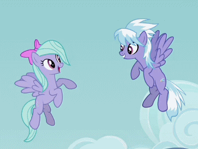 Size: 400x300 | Tagged: safe, screencap, character:cloudchaser, character:flitter, species:pony, episode:hurricane fluttershy, g4, my little pony: friendship is magic, animated, background pony, cute, cutechaser, duo, duo female, female, flitterbetes, hoofbump, hug, twins