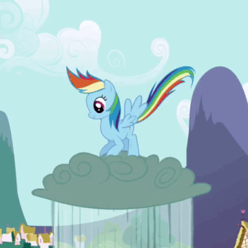 Size: 360x360 | Tagged: dead source, safe, screencap, character:rainbow dash, species:pegasus, species:pony, episode:friendship is magic, g4, my little pony: friendship is magic, animated, cloud, cropped, female, gif, jumping, loop, mare, mountain, ponyville, rain, raincloud, solo