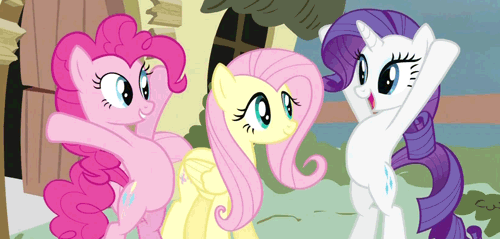 Size: 500x239 | Tagged: safe, screencap, character:fluttershy, character:pinkie pie, character:rarity, episode:putting your hoof down, g4, my little pony: friendship is magic, animated, bipedal, group hug, hug