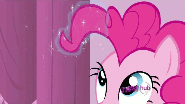 Size: 640x360 | Tagged: safe, screencap, character:pinkie pie, episode:it's about time, g4, my little pony: friendship is magic, animated, cutting, haircut, hub logo, implied rarity, levitation, magic, offscreen character, scissors, solo, telekinesis