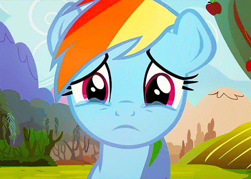 Size: 500x357 | Tagged: safe, screencap, character:rainbow dash, species:pegasus, species:pony, episode:the super speedy cider squeezy 6000, g4, my little pony: friendship is magic, about to cry, animated, cropped, crying, floppy ears, frown, pouting, sad, solo, teary eyes