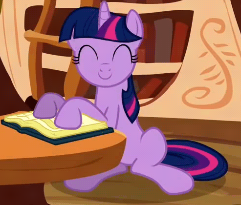 Size: 493x420 | Tagged: safe, screencap, character:twilight sparkle, character:twilight sparkle (unicorn), species:pony, species:unicorn, animated, approved, book, cute, eyes closed, female, library, mare, nodding, reaction image, sitting, smiling, twiabetes, yes