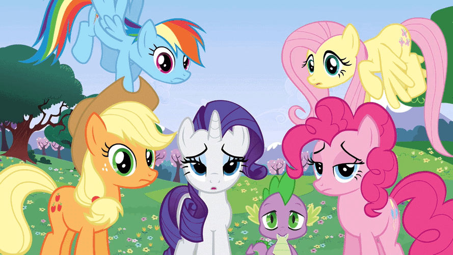 Size: 889x500 | Tagged: safe, screencap, character:applejack, character:fluttershy, character:pinkie pie, character:rainbow dash, character:rarity, character:spike, animated