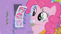 Size: 853x474 | Tagged: safe, screencap, character:pinkie pie, episode:the ticket master, g4, my little pony: friendship is magic, pink floyd, solo, youtube caption