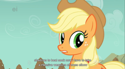 Size: 854x471 | Tagged: safe, screencap, character:applejack, solo, youtube caption