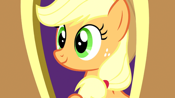 Size: 560x315 | Tagged: safe, screencap, character:applejack, species:earth pony, species:pony, episode:the last roundup, g4, my little pony: friendship is magic, animated, applejack's hat, blinking, clothing, cowboy hat, cute, dawwww, female, freckles, happy, hat, jackabetes, mare, raised hoof, smiling, solo, train, waving
