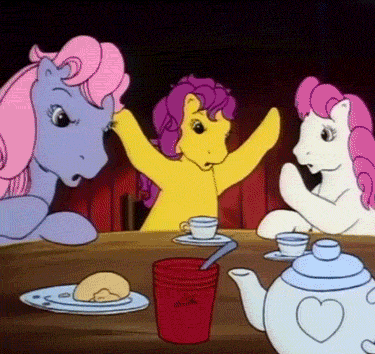 Size: 375x354 | Tagged: safe, screencap, character:bon bon (g1), character:clover (g1), character:sweetheart, episode:the tea party, g1, my little pony tales, animated, internet argument, internet fight